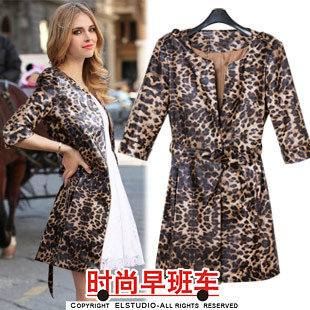 [ANYTIME] 201 medium-long slim leather clothing trench belt skirt outerwear leopard print jk841