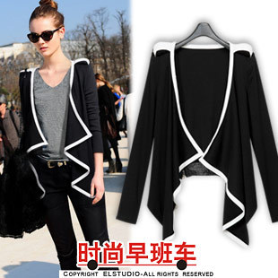 [ANYTIME] 2012 autumn long-sleeve loose irregular short jacket color block coat fashion new arrival women's jk810