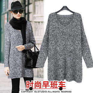 [ANYTIME] 2012 brief loose casual xianxiongtaocheng medium-long placketing pullover sweater kn655