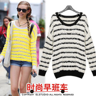 [ANYTIME] 2012 color block crotch cutout fashion pullover long-sleeve sweater female kn605