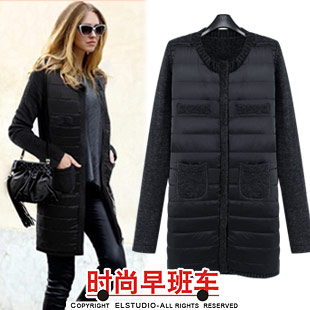 [ANYTIME] 2012 down sweater patchwork medium-long zipper wadded jacket outerwear female jk892