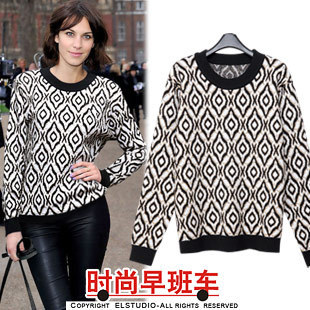 [ANYTIME] 2012 fashion loose all-match chagrin patchwork pullover sweater female kn671