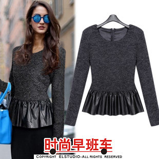 [ANYTIME] 2012 fashion patchwork ruffle sheep woolen pullover slim sweater kn610