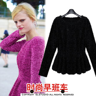 [ANYTIME] 2012 fashion slim waist slim knitting wool ruffle hem pullover sweater kn710