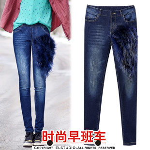 [ANYTIME] 2012 fox fur thin slim all-match jeans pencil pants skinny pants pt540