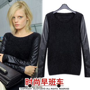 [ANYTIME] 2012 high quality marten velvet all-match slim patchwork pullover basic sweater female kn665