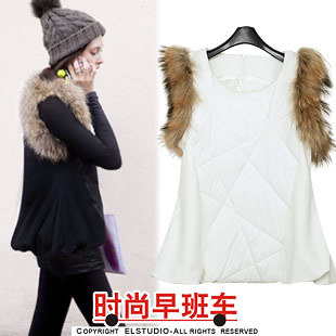 [ANYTIME] 2012 high quality raccoon fur sleeveless patchwork sweep wadded jacket vest female new arrival kn630