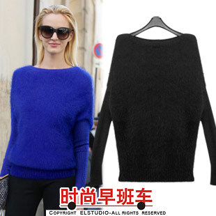 [ANYTIME] 2012 marten velvet batwing sleeve electrooptical blue pullover long-sleeve sweater female kn675