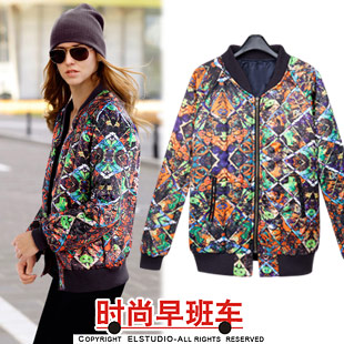 [ANYTIME] 2012 multicolour print stand collar cotton-padded zipper baseball paragraph wadded jacket cotton-padded jacket jk896