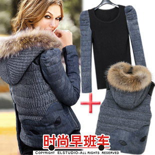 [ANYTIME] 2012 raccoon fur with a hood cotton-padded jacket vest puff sleeve basic sweater jk861