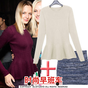 [ANYTIME] 2012 slim ruffle hem pullover sweater all-match elegant slim hip short skirt kn673