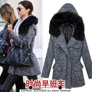 [ANYTIME] 2012 thermal hooded berber fleece medium-long trench type woolen outerwear jk881