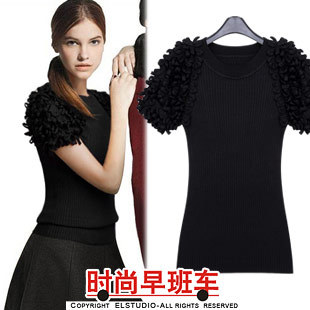 [ANYTIME] 2012 three-dimensional circle puff sleeve slim elastic sweater kn686