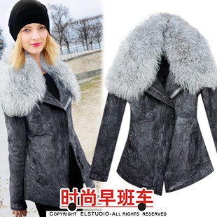 [ANYTIME] 2012 ultralarge berber fleece denim patchwork slim thickening clip cotton-padded coat female jk880