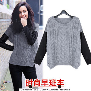 [ANYTIME] 2012 women's vintage twisted , dsmv patchwork placketing loose pullover sweater kn656