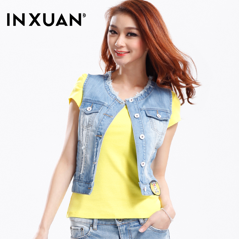 [ANYTIME] 2013 spring and summer denim vest female denim vest female short design slim all-match