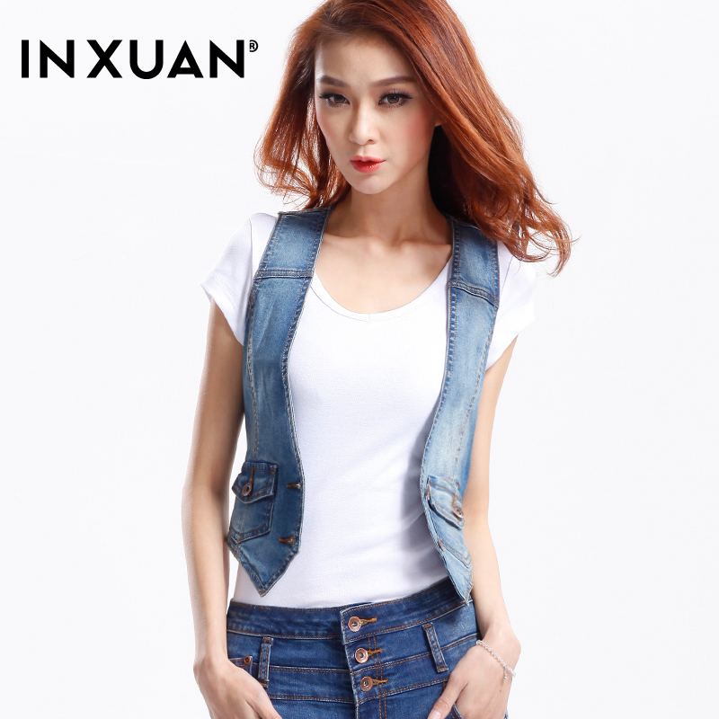 [ANYTIME] 2013 spring and summer denim vest female denim waistcoat vest Women short slim design