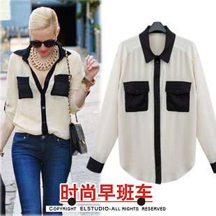 [ANYTIME] Autumn perspectivity turn-down collar long-sleeve shirt fashion high quality chiffon shirt women's top bl469