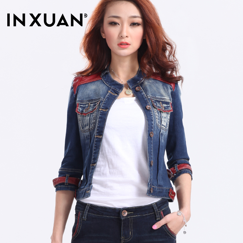 [ANYTIME] Denim outerwear short design jacket top long-sleeve short jacket female fashion leather