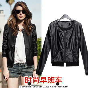 [ANYTIME] Faux leather clothing female short design slim leather clothing jacket outerwear baseball uniform female jk792