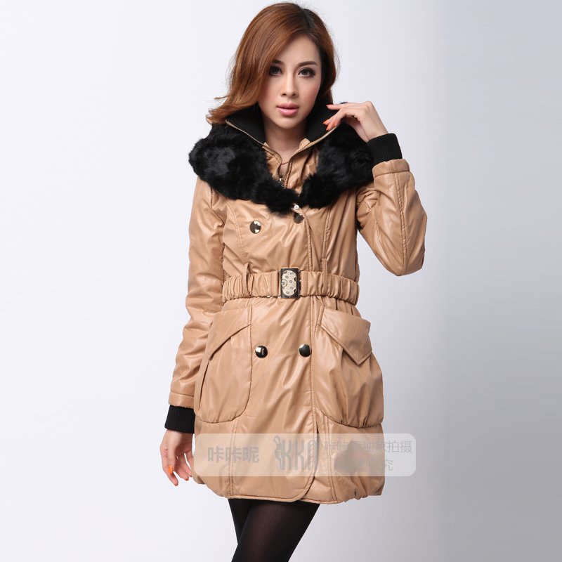 [ANYTIME] Original Yusha Brand - 2012 women's rabbit fur Large Lapel Slim Wadded Coat / Free Shipping