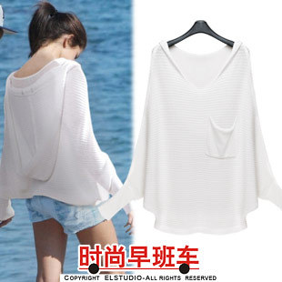 [ANYTIME] Small fresh 2012 autumn new arrival fashion loose batwing sleeve sweater cutout sweater outerwear female kn515