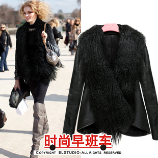 [ANYTIME] Winter beach wool fur coat winter woolen patchwork fur overcoat large fur collar slim women's