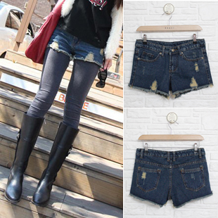 Arbitraging hole wool plus size loose low-waist denim shorts autumn and winter female