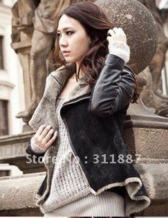 ARRIVAL lady leather motorcycle/briker jacket winter coat fashion design