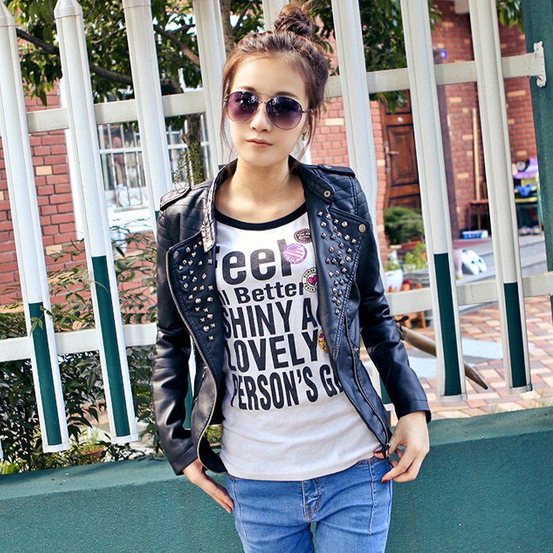 Arsenal 2012 autumn jacket rivet slim stand collar short design women's PU clothing outerwear motorcycle jacket