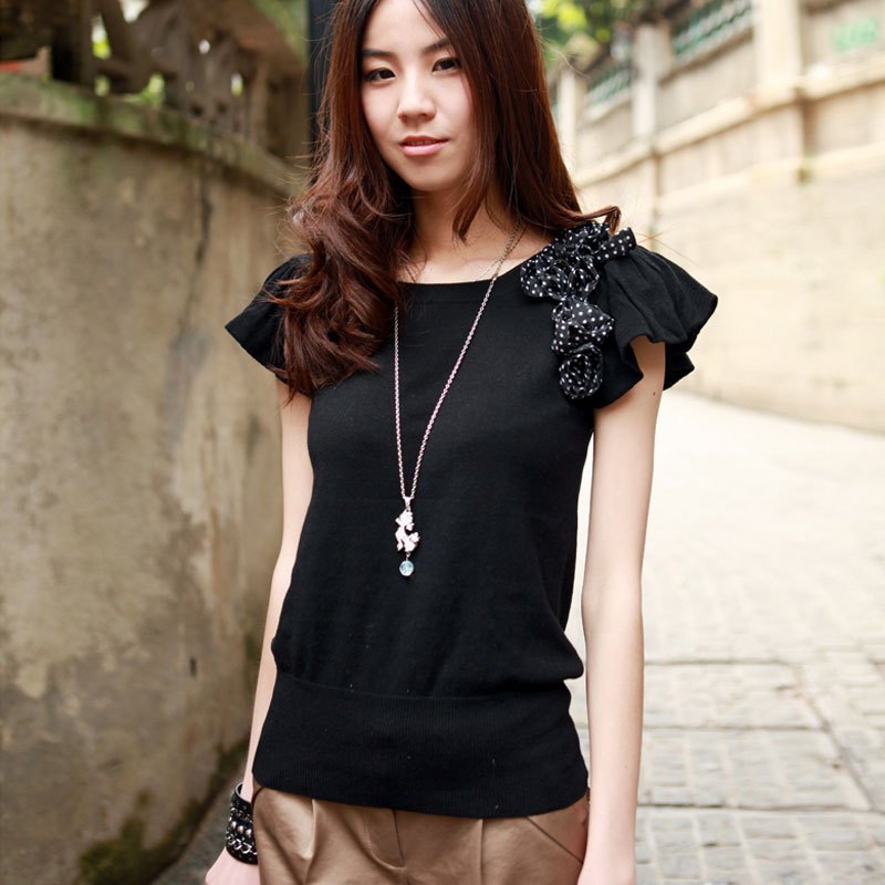 As 2013 ladies elegant corsage decoration double layer pumping sweater 9055212