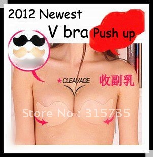 As seen on TV,V shape breast invisable bra,Breast push up silicone bra.making deep cleavage,10Pcs/lot,Free Shipping