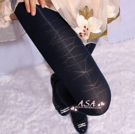 Asa autumn and winter velvet thick tight jacquard pantyhose Dark Blue stockings female