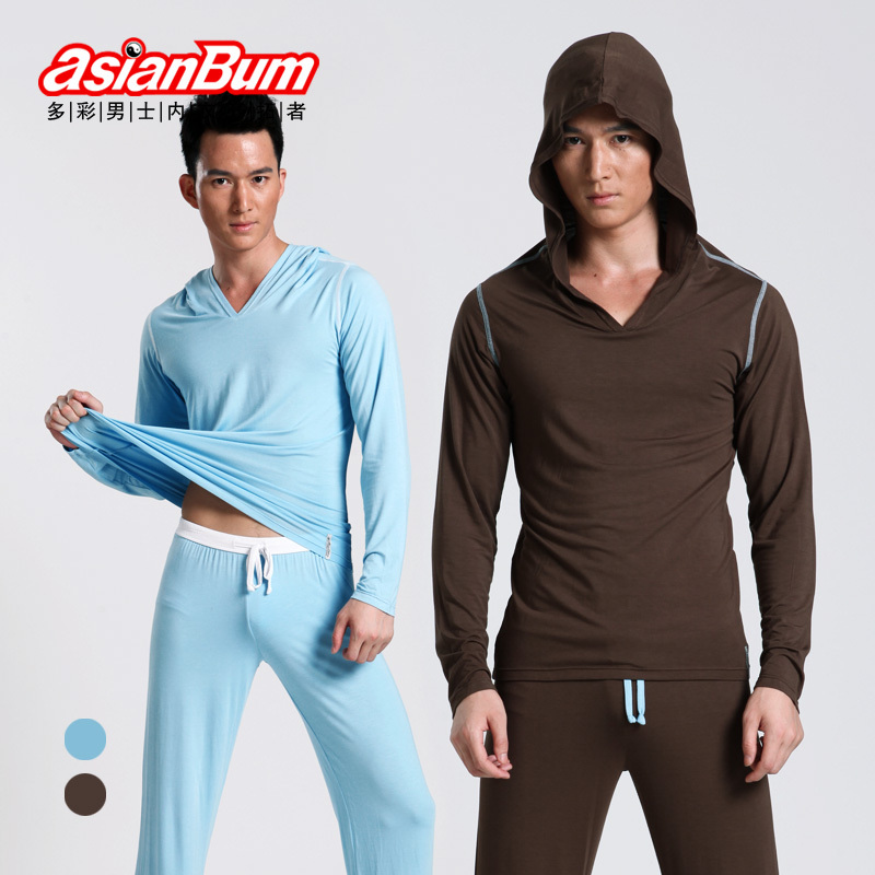 Asianbum autumn and winter natural bamboo fibre fashionable casual with a hood long-sleeve male sleepwear lounge set