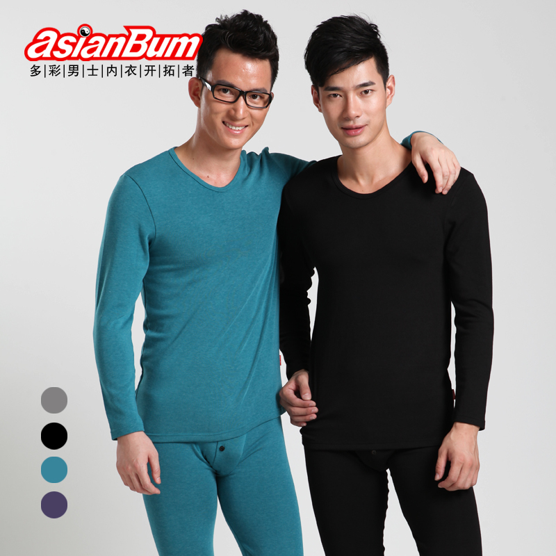 Asianbum fashion o-neck thick basic thermal clothing male thermal underwear set