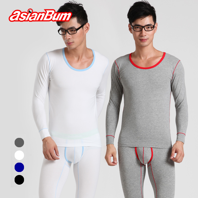 Asianbum male underwear set 100% cotton basic long johns long johns fashion slim big o-neck thermal underwear