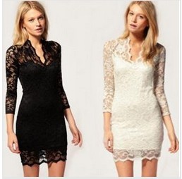 Aso s2012 full lace print laciness V-neck low-cut sexy slim waist slim hip one-piece dress