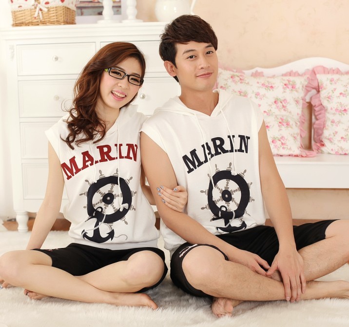 At home clothes summer letter lovers sleepwear female summer cotton short-sleeve male lounge sleep set