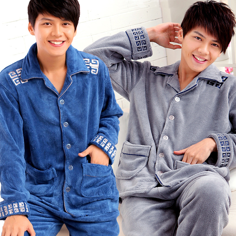 At home service lounge Men autumn and winter sleepwear thickening male coral fleece sleepwear