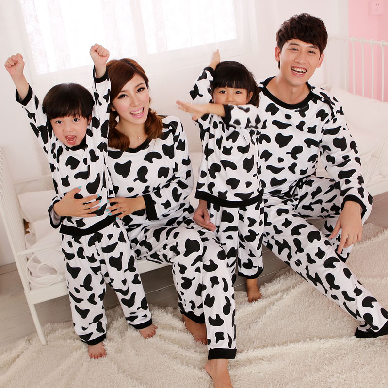 At home service lovers long-sleeve spring lounge 100% cotton milk parent-child child sleep set Free delivery