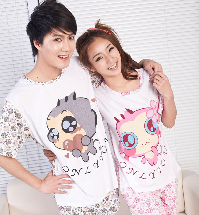 At home service male summer lovers sleepwear short-sleeve set female women's sleepwear