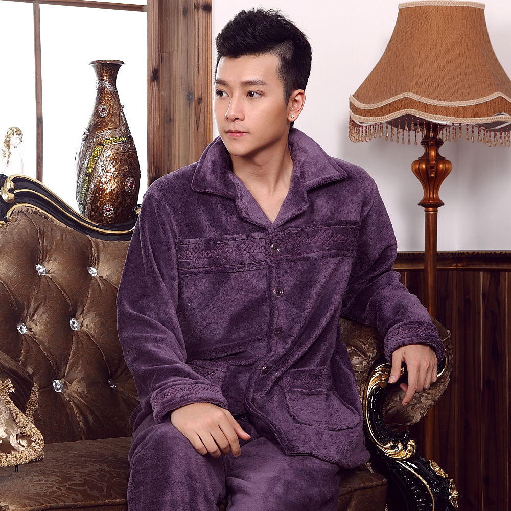 At home service thickening coral fleece sleepwear male coral fleece sleepwear autumn and winter long-sleeve lounge set