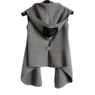 Autumn 100% cotton denim vest female spring sleeveless hooded cape cardigan knitted vest