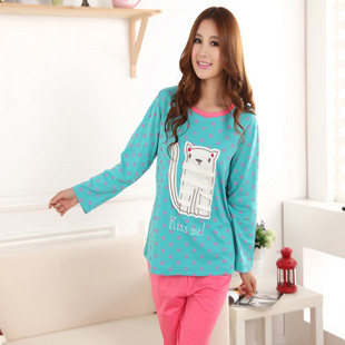 Autumn 100% cotton long-sleeve sleepwear female 2 piece set sleepwear spring and autumn cartoon sleep set lounge