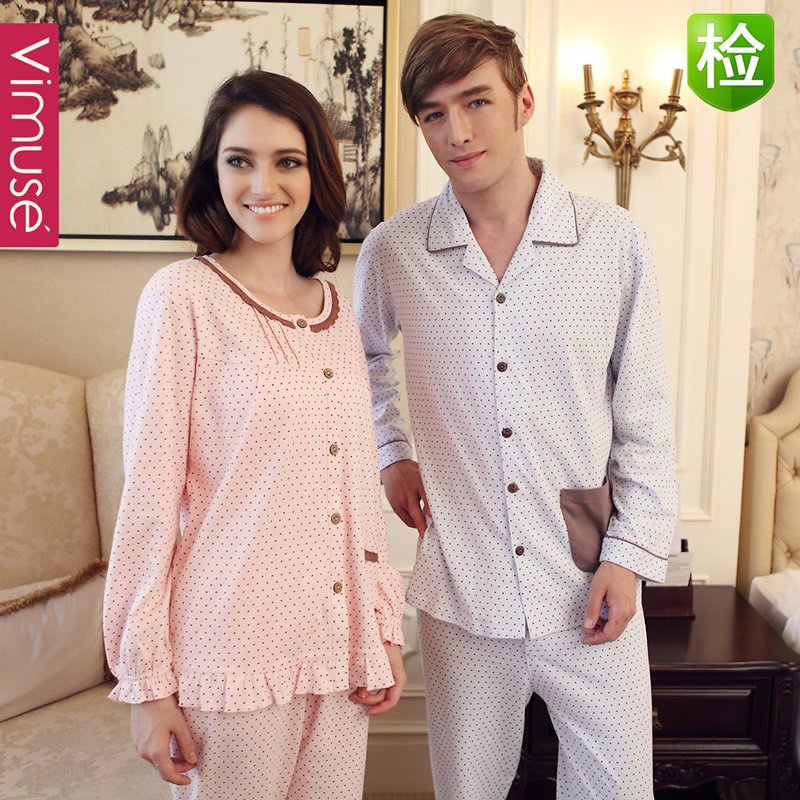 Autumn 100% cotton lovers lounge plus size male women's long-sleeve 100% cotton lovers sleep set