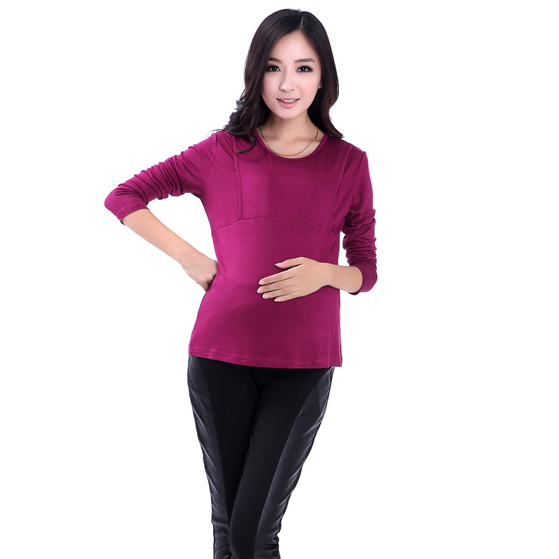 Autumn 100% cotton ultra elastic maternity basic shirt nursing lounge women clothing