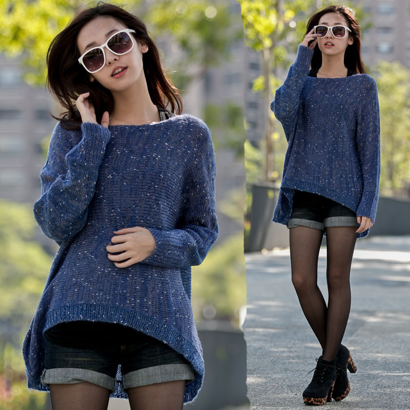 Autumn 2011 women's fashion loose batwing sleeve irregular sweep o-neck gold thread pullover sweater