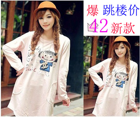 Autumn 2012 maternity clothing plus size clothing loose cartoon figure applique long-sleeve T-shirt