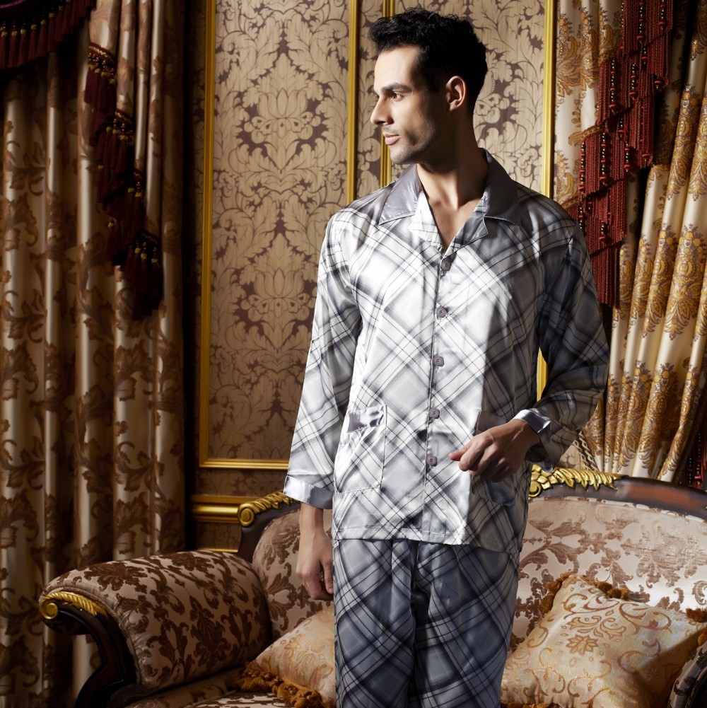 Autumn 2012 new arrival fashion male sleepwear faux silk sleepwear quality luxury lounge set