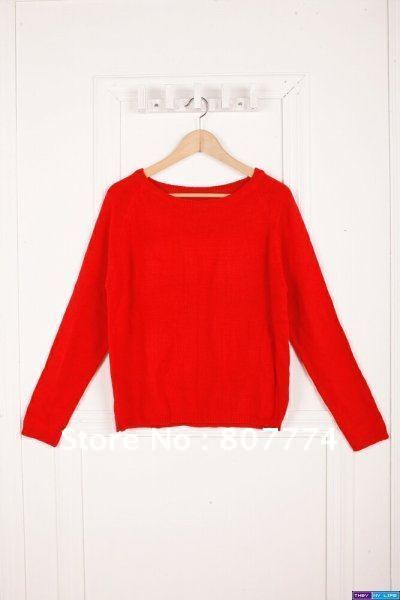 Autumn 2012 New  Women's Korean Plain Crew Neck Sweater Short Red Pullover Long Sleeve Top free shopping